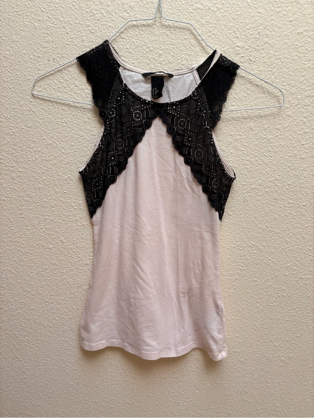 H&M Cream Pink Camisole with Black Lace Yoke